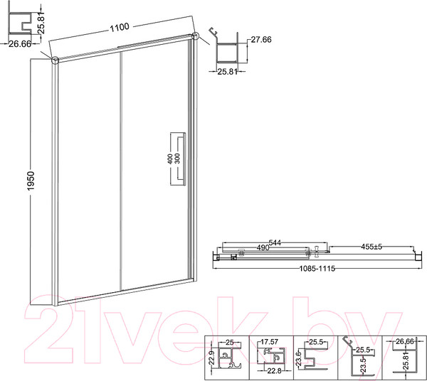 Изображение товара Душевая дверь Niagara NG-64-11A 110x195 (хром/прозрачное стекло)