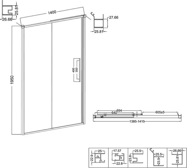 Изображение товара Душевая дверь Niagara 140x195 NG-84-14AB (черный матовый/прозрачное стекло)
