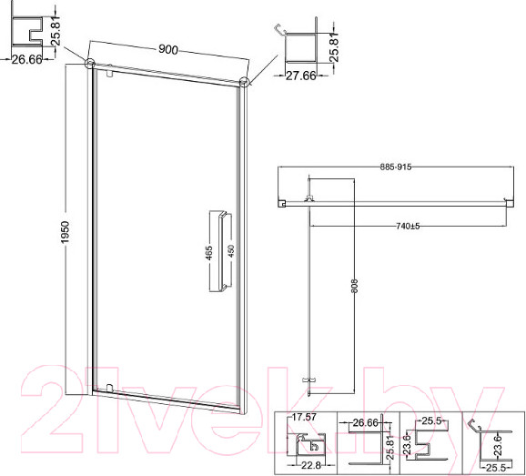 Изображение товара Душевая дверь Niagara NG-66-9A 90x195 (хром/прозрачное стекло)