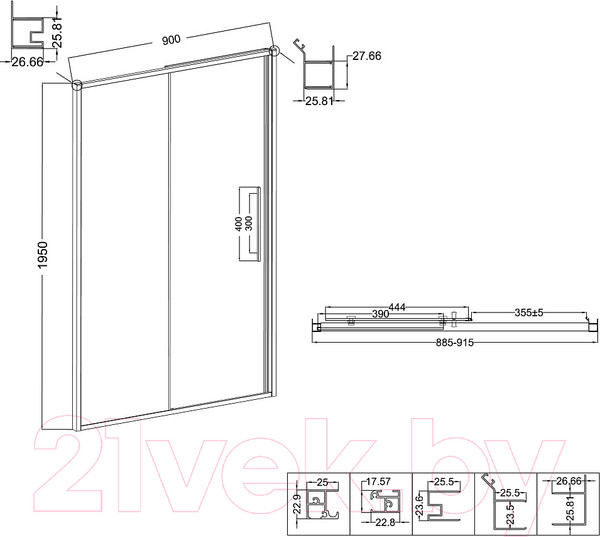 Изображение товара Душевая дверь Niagara NG-65-9CH 90x195 (хром/шиншилла стекло)