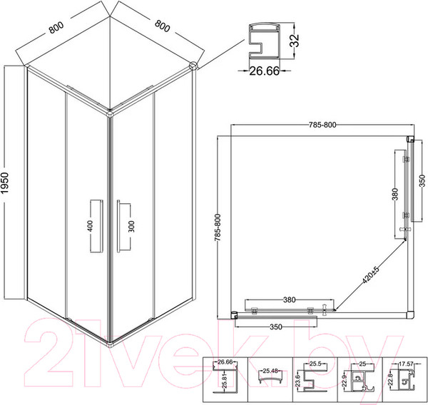 Изображение товара Душевой уголок Niagara NG-3622-34 80x80x195 (хром/шиншилла стекло)
