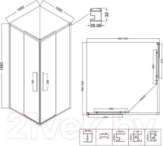 Изображение товара Душевой уголок Niagara NG-6824-34BLACK 100x100x195 (черный матовый/прозрачное стекло)