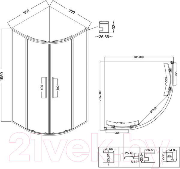 Изображение товара Душевой уголок Niagara NG-6825-34BLACK 80x80x195 (черный матовый/прозрачное стекло)