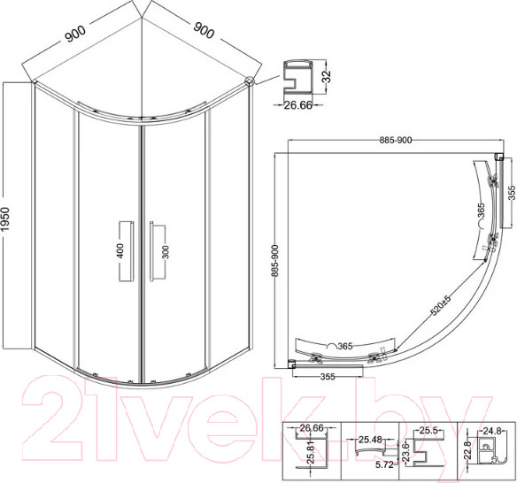 Изображение товара Душевой уголок Niagara NG-6826-34BLACK 90x90x195 (черный матовый/прозрачное стекло)