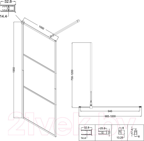 Изображение товара Душевая стенка Niagara NG-688-10BLACK 100x195 (черный матовый/прозрачное стекло)