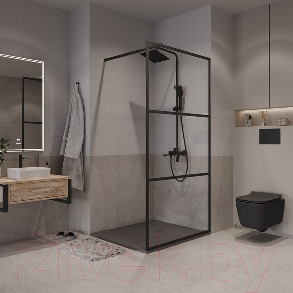 Изображение товара Душевая стенка Niagara NG-688-10BLACK 100x195 (черный матовый/прозрачное стекло)