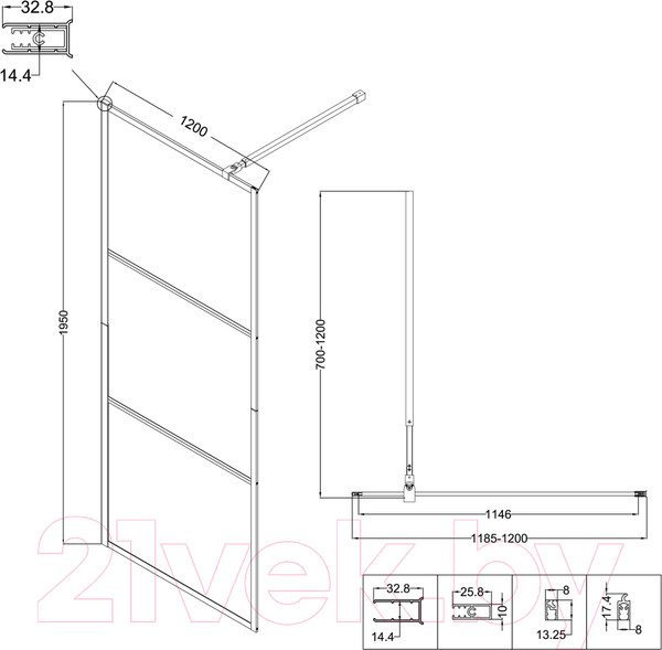 Изображение товара Душевая стенка Niagara NG-688-12BLACK 120x195 (черный матовый/прозрачное стекло)