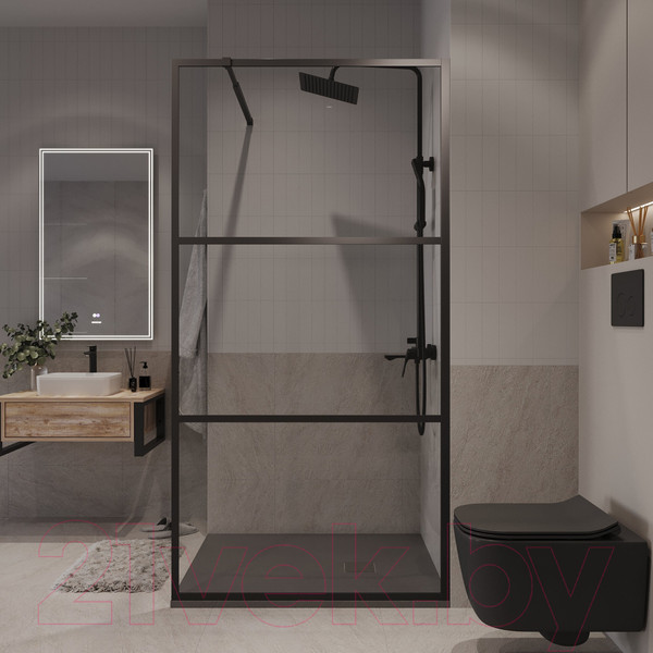 Изображение товара Душевая стенка Niagara NG-688-90BLACK 90x195 (черный матовый/прозрачное стекло)