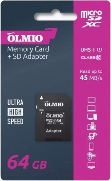 Изображение товара Карта памяти Olmio microSDXC 64GB UHS-I U3