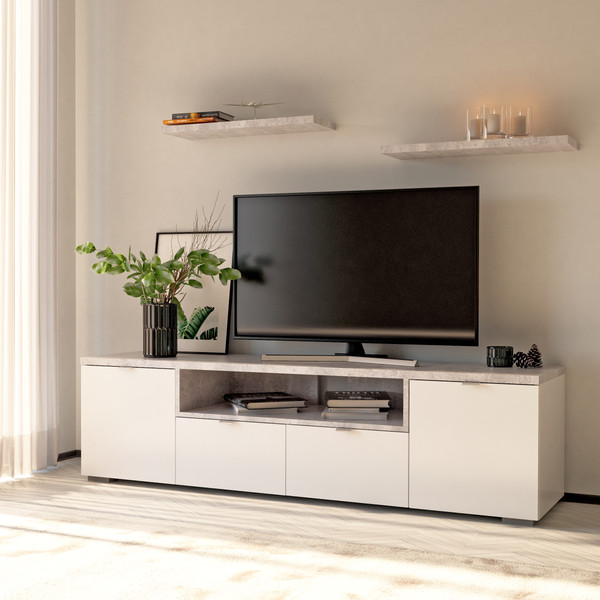 Изображение товара Тумба Аквилон Акцент ТВ (белое сияние/цемент светлый)