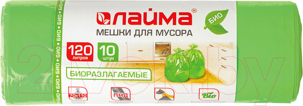 Изображение товара Пакеты для мусора Laima 120л / 601402 (10шт, зеленый)