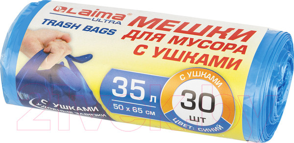 Изображение товара Пакеты для мусора Laima Ultra 35л / 607684 (30шт, синий)