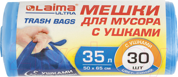 Изображение товара Пакеты для мусора Laima Ultra 35л / 607684 (30шт, синий)