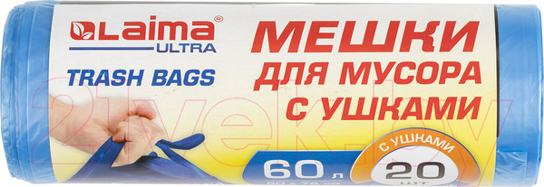 Изображение товара Пакеты для мусора Laima Ultra 60л / 607690 (20шт, синий)