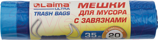 Изображение товара Пакеты для мусора Laima Ultra 35л / 607689 (20шт, синий)