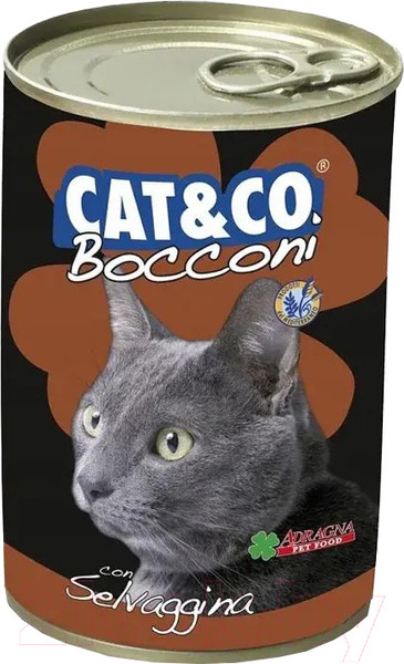Изображение товара Влажный корм для кошек Adragna Cat&Co кусочки дичи в соусе (405г)