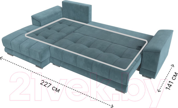 Изображение товара Диван угловой Лига Диванов НордСтар левый / 121106L (велюр бирюзовый/подушки велюр бирюзовый)