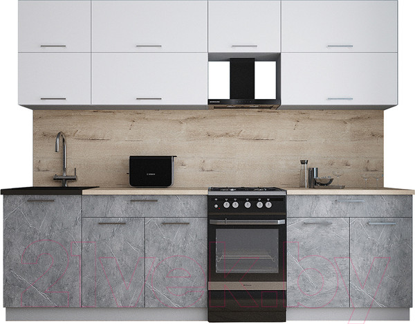 Изображение товара Кухонный гарнитур Интерлиния Мила Gloss 50-26 (белый/керамика/травертин серый)