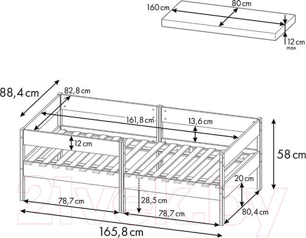Изображение товара Односпальная кровать детская Polini Kids Simple 3435 / 0002786.9 (белый)