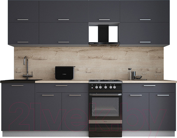 Изображение товара Кухонный гарнитур Интерлиния Мила Gloss 50-26 (пепел/пепел/травертин серый)