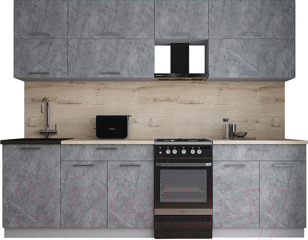 Изображение товара Кухонный гарнитур Интерлиния Мила Gloss 50-26 (керамика/керамика/травертин серый)