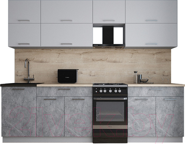 Изображение товара Кухонный гарнитур Интерлиния Мила Gloss 50-26 (грей/керамика/травертин серый)