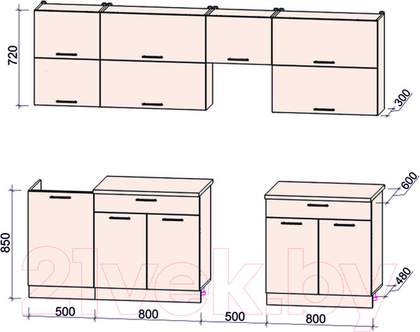 Изображение товара Кухонный гарнитур Интерлиния Мила Gloss 50-26 (грей/грей/травертин серый)