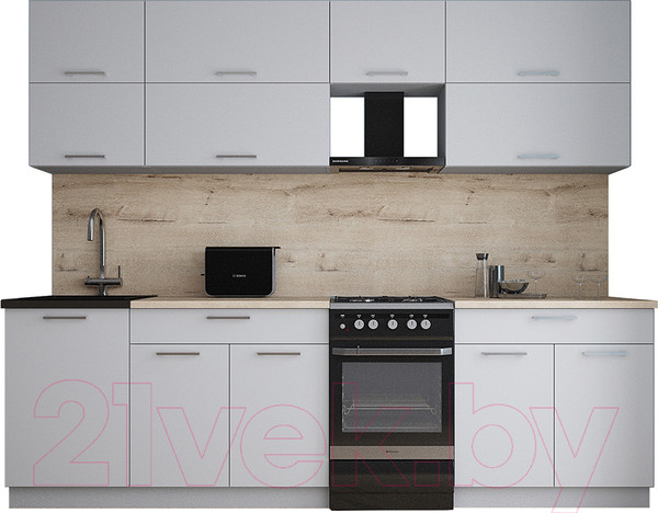 Изображение товара Кухонный гарнитур Интерлиния Мила Gloss 50-26 (грей/грей/травертин серый)