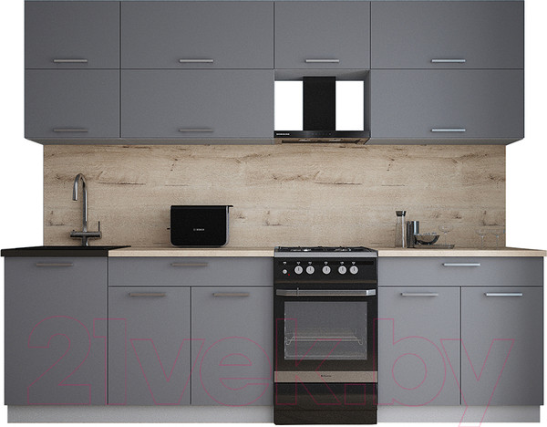 Изображение товара Кухонный гарнитур Интерлиния Мила Gloss 50-26 (серый/серый/травертин серый)