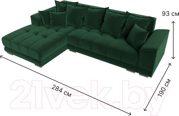 Изображение товара Диван угловой Лига Диванов НордСтар левый / 121108L (велюр зеленый/подушки велюр зеленый)