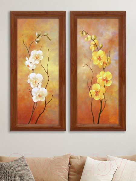 Изображение товара Картина Декарт Белые цветы на коричневом 8Л2223 (в раме)