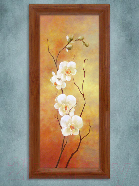 Изображение товара Картина Декарт Белые цветы на коричневом 8Л2223 (в раме)