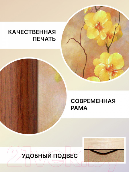 Изображение товара Картина Декарт Желтые цветы на коричневом 8Л2114 (в раме)