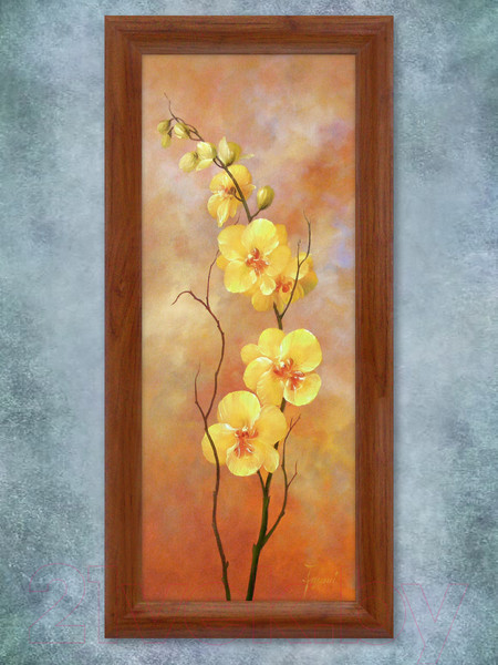 Изображение товара Картина Декарт Желтые цветы на коричневом 8Л2114 (в раме)