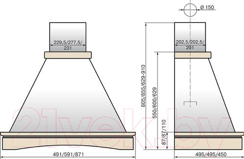 Изображение товара Вытяжка купольная Elikor Вилла 60П-650-П3Л (белый/дуб неокрашенный)
