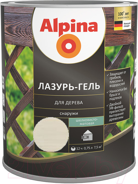 Изображение товара Защитно-декоративный состав Alpina Лазурь-гель (750мл, белый)