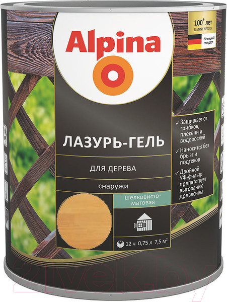 Изображение товара Защитно-декоративный состав Alpina Лазурь-гель (750мл, тик)