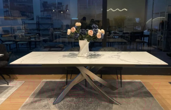 Изображение товара Обеденный стол M-City Estebio 160 KL-99 / 614M05573 (белый мрамор мат/итальянская керамика/серый)