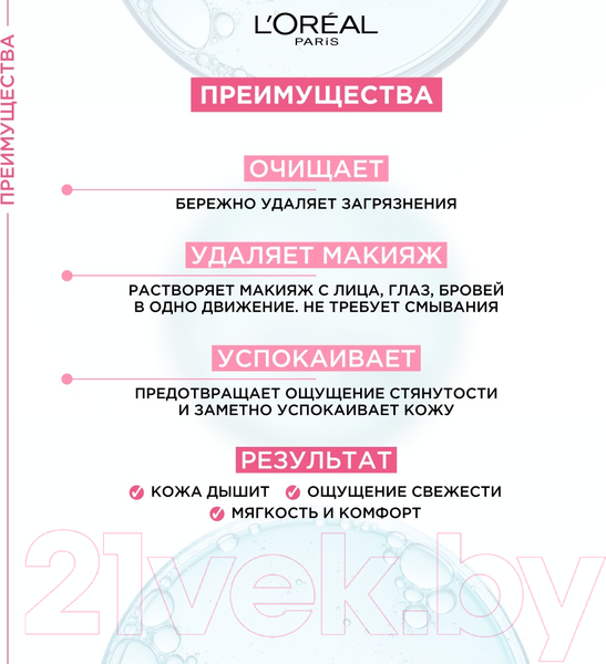 Изображение товара Мицеллярная вода L'Oreal Paris Для сухой и чувствительной кожи для лица глаз, губ и бровей (200мл)