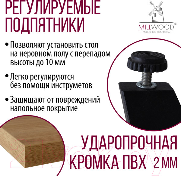 Изображение товара Обеденный стол Millwood Женева 2 Л 160x80x75 (дуб золотой Craft/металл белый)