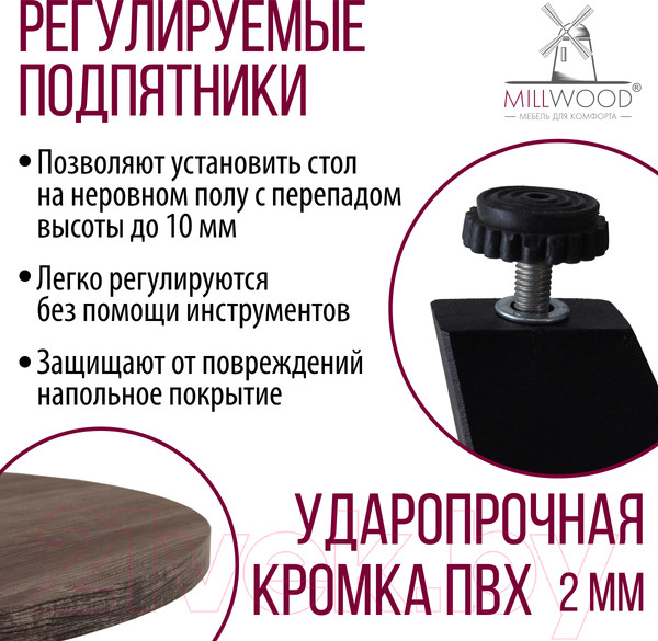 Изображение товара Обеденный стол Millwood Женева 2 Л D90 (сосна пасадена/металл черный)