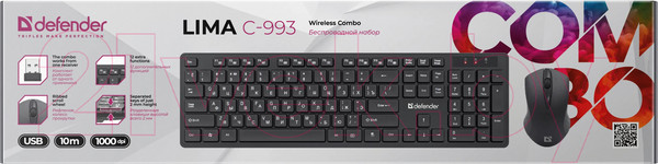 Изображение товара Комплект клавиатура и мышь Defender Lima C-993 / 45993 (черный)