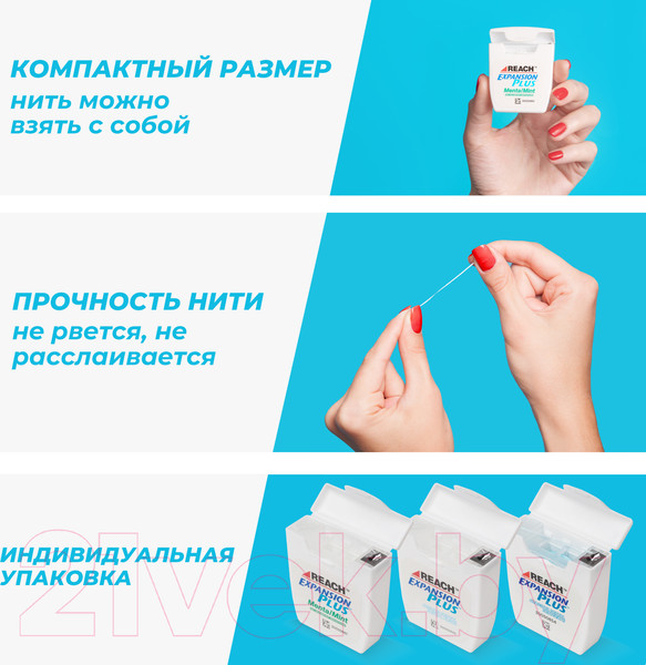 Изображение товара Зубная нить REACH Пропитанная воском с мятным вкусом (50м)