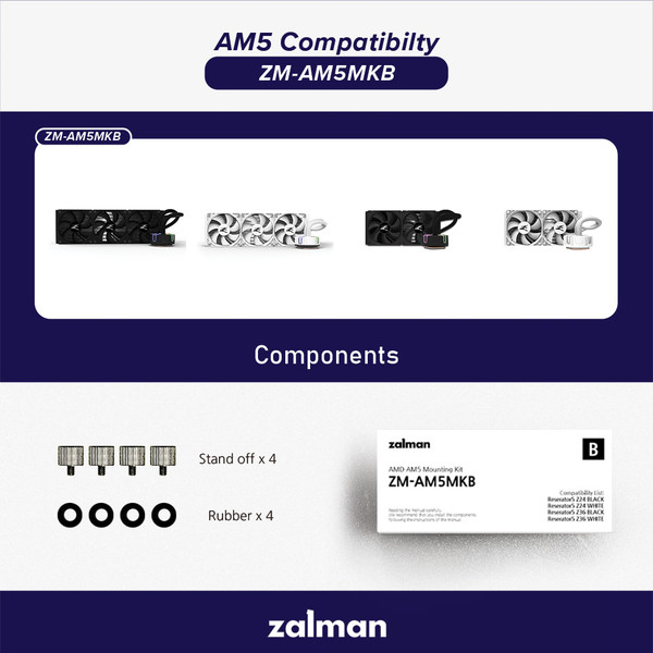 Изображение товара Монтажный комплект для кулера Zalman Stand Off B x4 + Rubber x4 (ZM-AM5MKB)