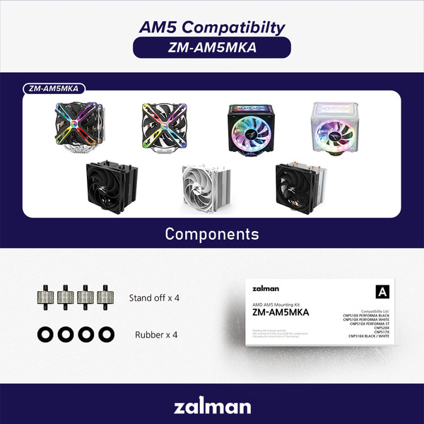 Изображение товара Монтажный комплект для кулера Zalman Stand Off A x4 + Rubber x4 (ZM-AM5MKA)