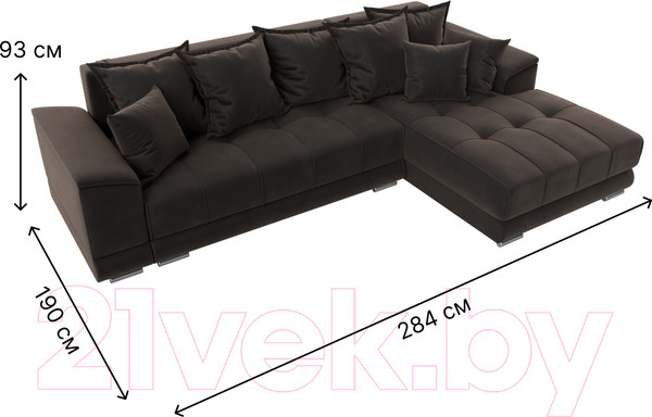 Изображение товара Диван угловой Лига Диванов НордСтар правый / 121109 (велюр коричневый/подушки велюр коричневый)