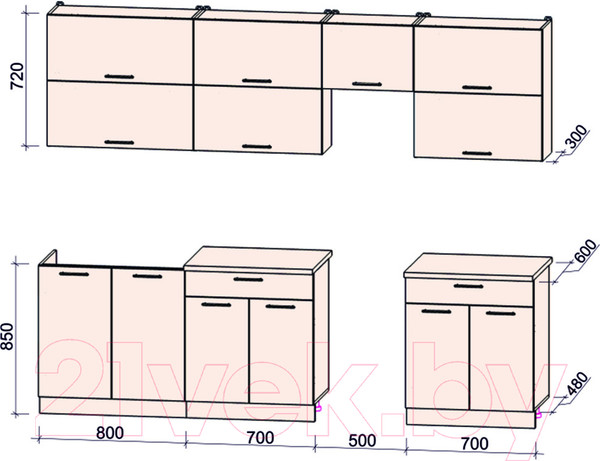 Изображение товара Кухонный гарнитур Интерлиния Мила Gloss 50-27 (пепел/пепел/травертин серый)