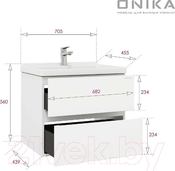 Изображение товара Тумба под умывальник Onika Эвада 70 (107061)