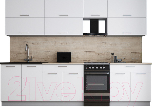 Изображение товара Кухонный гарнитур Интерлиния Мила Gloss 50-29 (белый/белый/травертин серый)