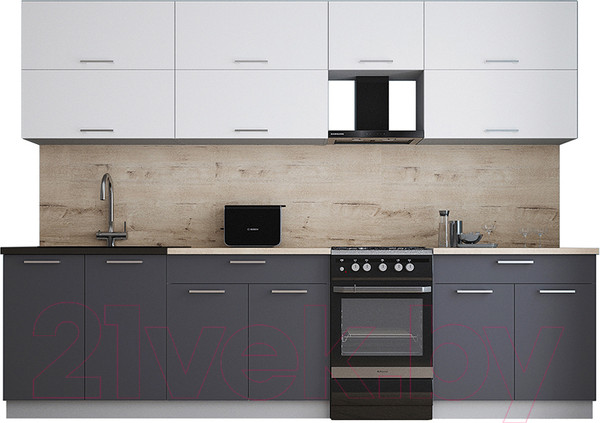 Изображение товара Кухонный гарнитур Интерлиния Мила Gloss 50-29 (белый/пепел/травертин серый)